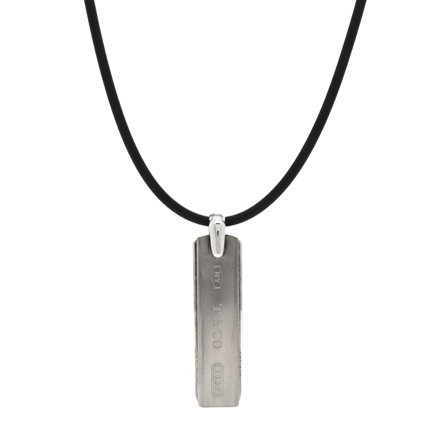 Sterling Silver Titanium 1837 Bar Pendant Cord Necklace