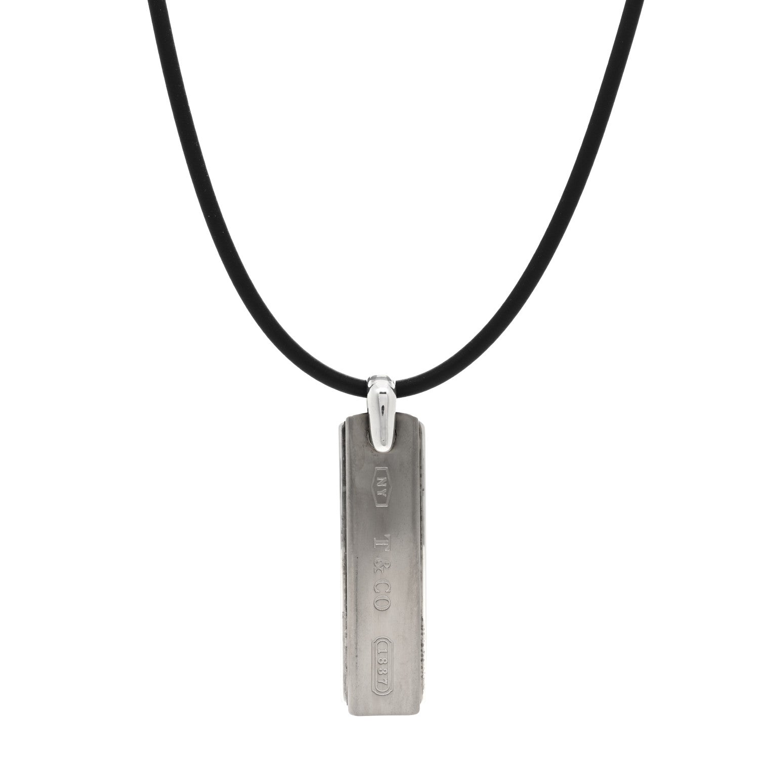 Tiffany Sterling Silver Titanium 1837 Bar Pendant Cord Necklace 1 of 4