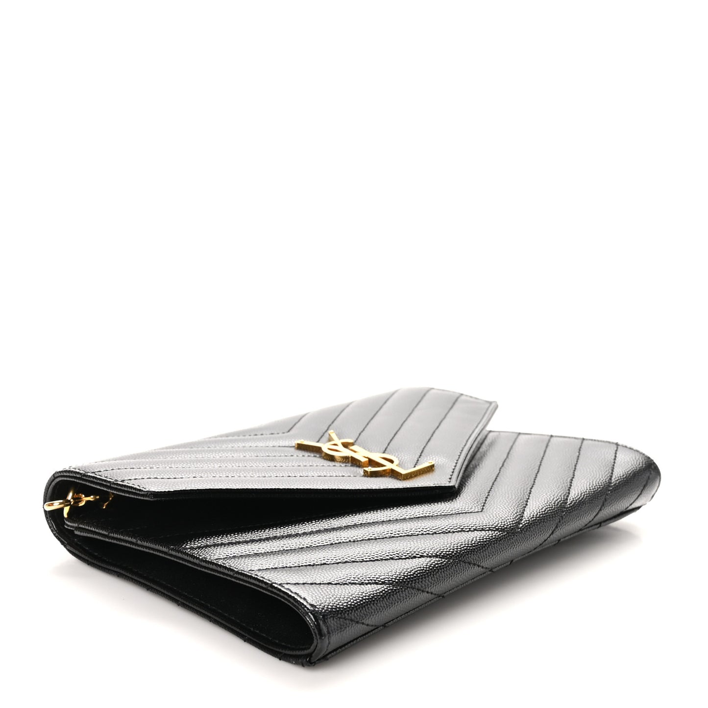 Grain De Poudre Matelasse Chevron Monogram Envelope Clutch Black