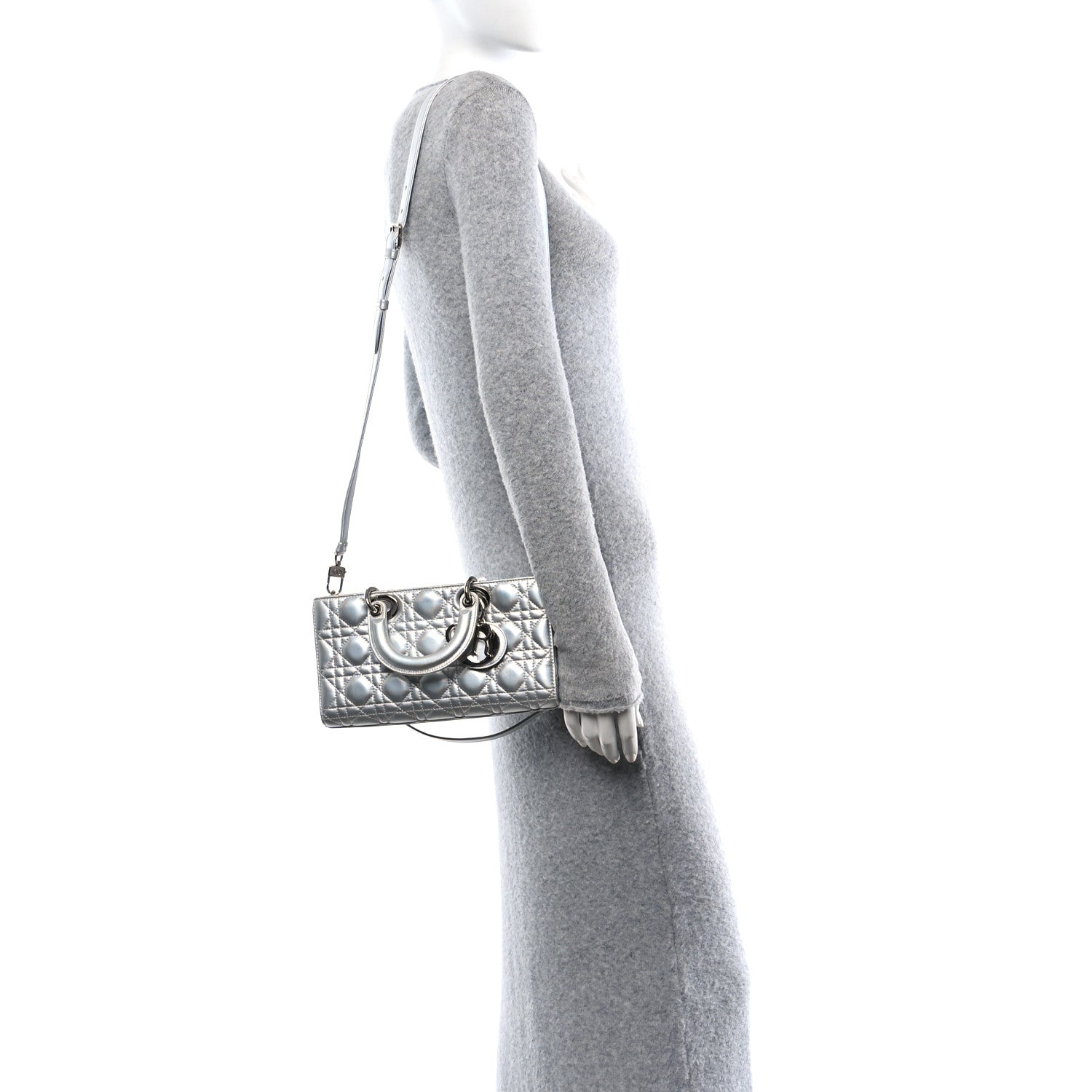 Christian Dior Metallic Lambskin Cannage Medium Lady D-Joy Silver 3 of 11