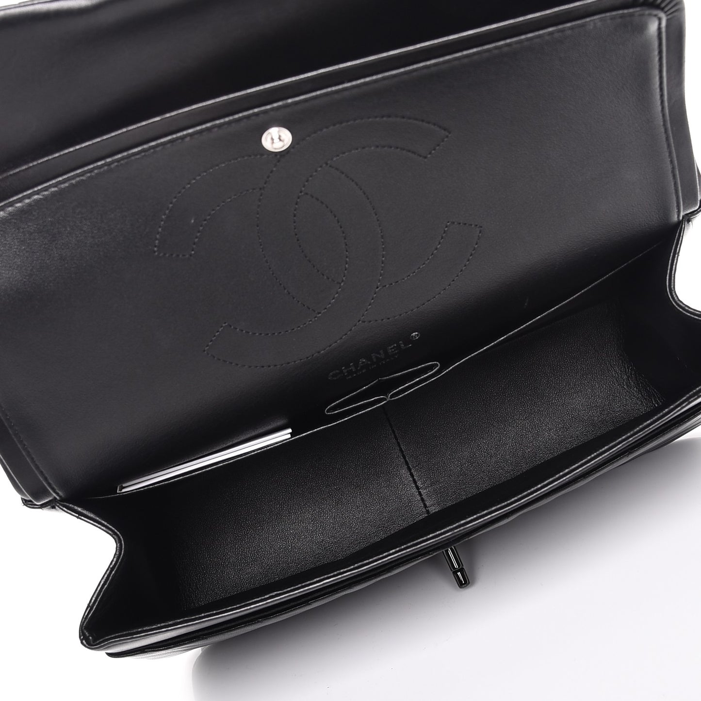 Lambskin Chevron Quilted Jumbo Double Flap So Black