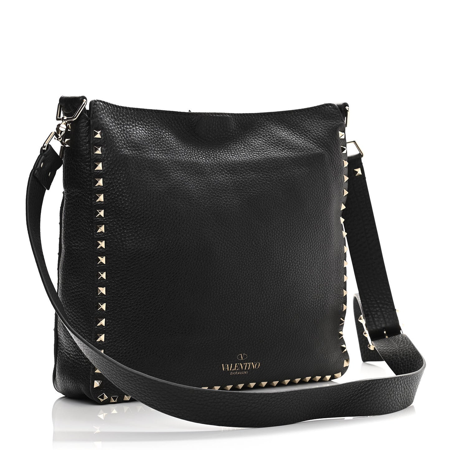 Pebbled Calfskin Large Rockstud Flip-Lock Messenger Bag Black