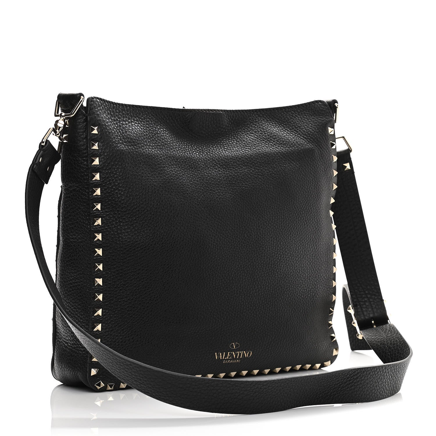 Valentino Garavani Pebbled Calfskin Large Rockstud Flip-Lock Messenger Bag Black 3 of 10