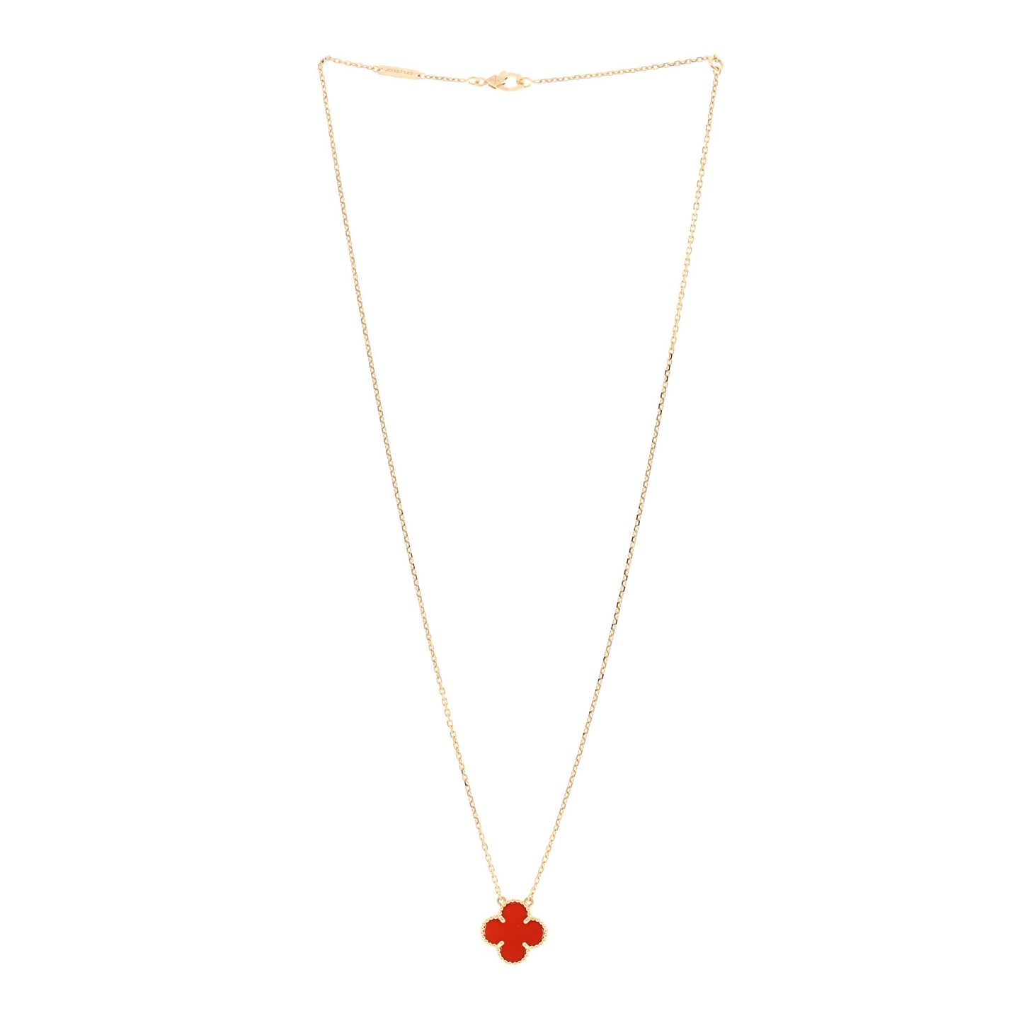 18K Yellow Gold Carnelian Vintage Alhambra Pendant Necklace