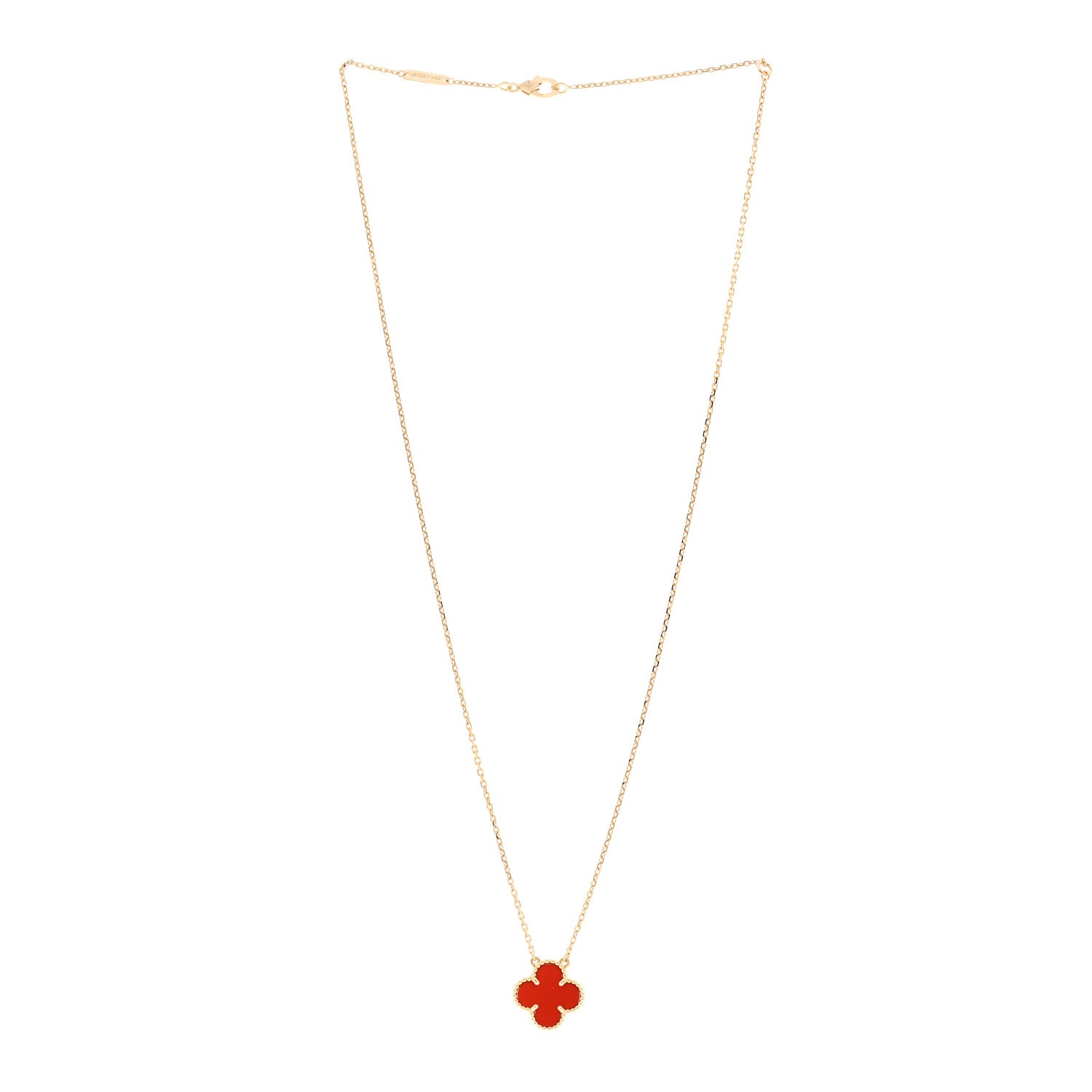 Van Cleef & Arpels 18K Yellow Gold Carnelian Vintage Alhambra Pendant Necklace 3 of 5