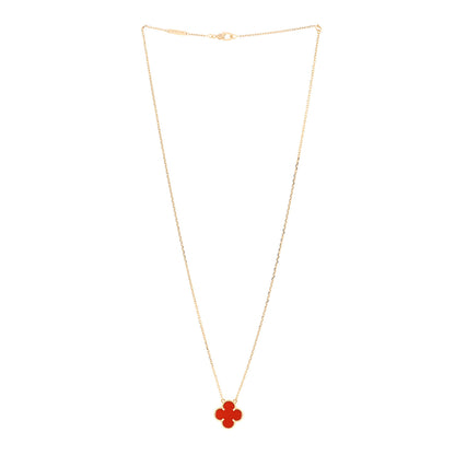 Van Cleef & Arpels 18K Yellow Gold Carnelian Vintage Alhambra Pendant Necklace 3 of 5
