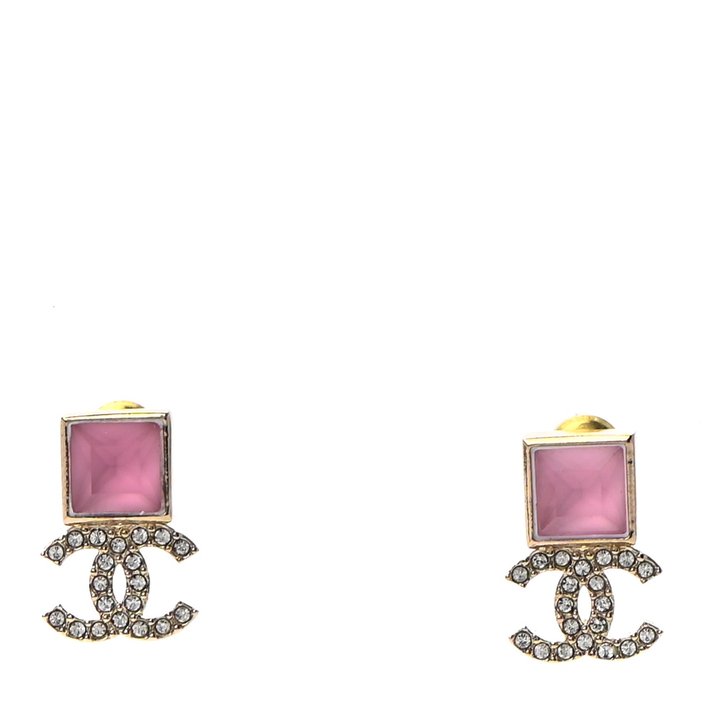 Metal Crystal CC Earrings Gold Pink
