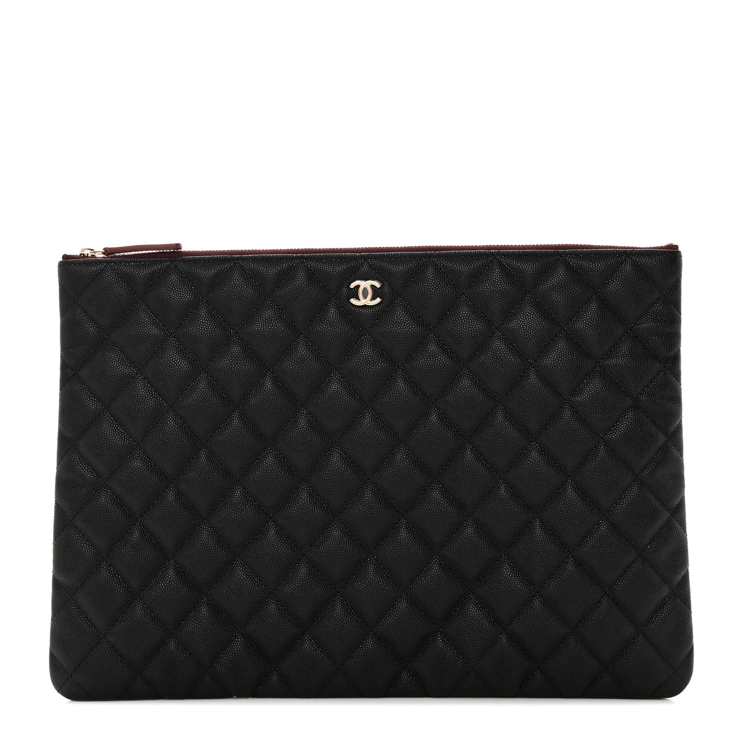 Iridescent Caviar Quilted Large Cosmetic Case Black