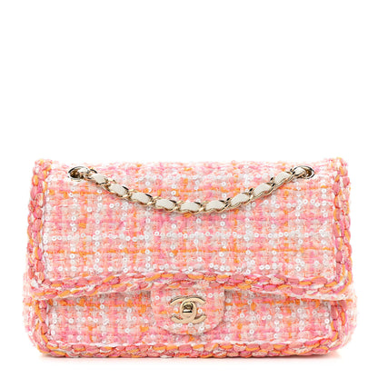 Chanel Tweed Braid Sequin Medium Double Flap White Pink Orange 1 of 10