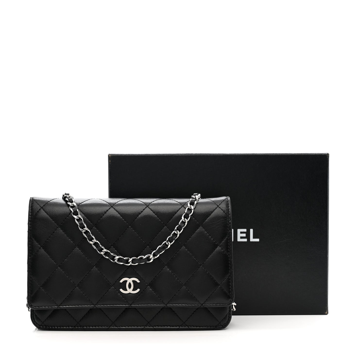 Lambskin Quilted Wallet On Chain WOC Black
