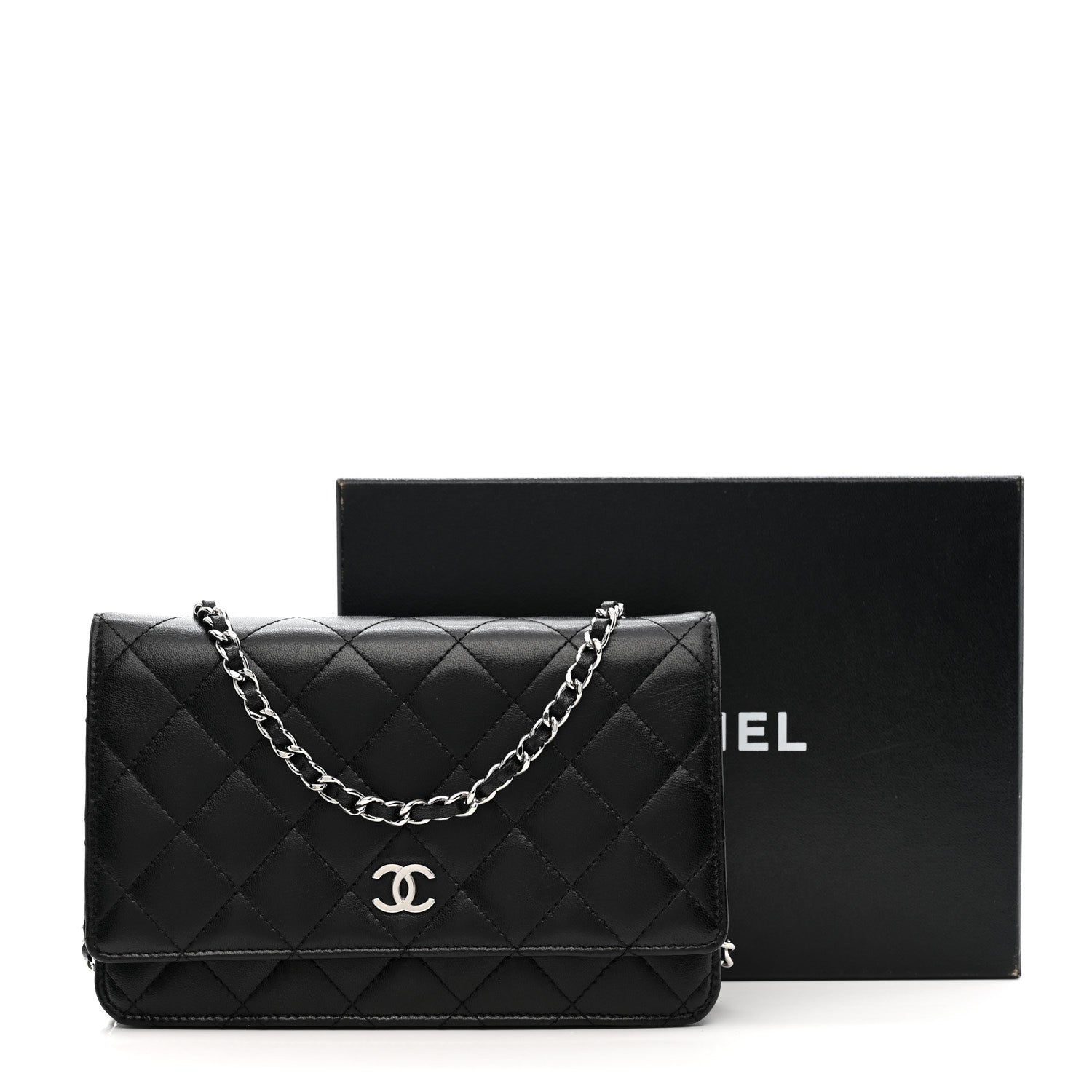 Chanel Lambskin Quilted Wallet On Chain WOC Black 12 of 12