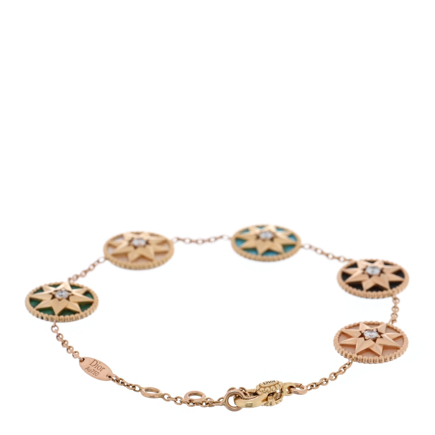 Christian Dior 18K Yellow Gold Diamond Multi Gemstone Rose Des Vents 5 Charm Bracelet 2 of 4