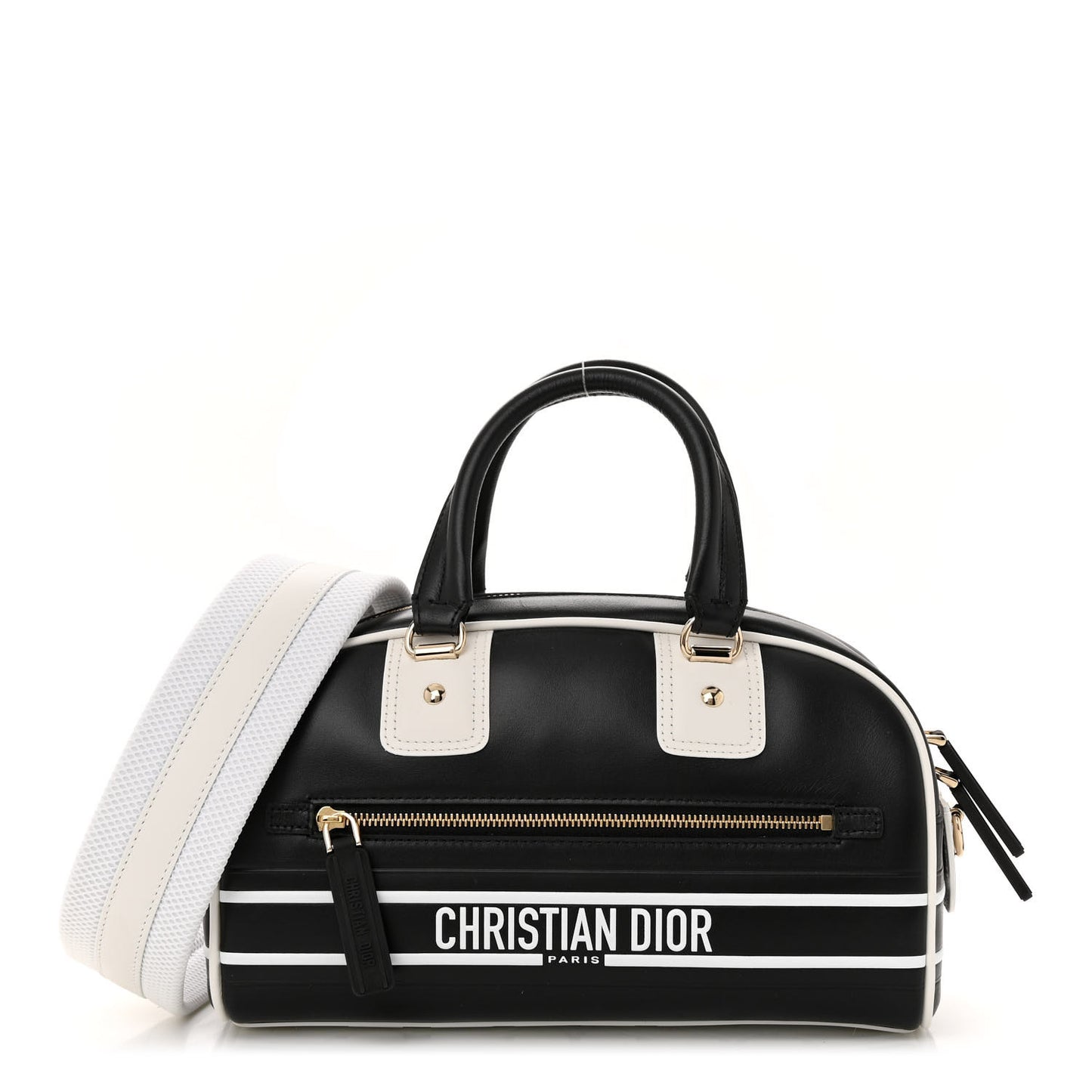 Calfskin Small Dior Vibe Zip Bowling Bag Black White