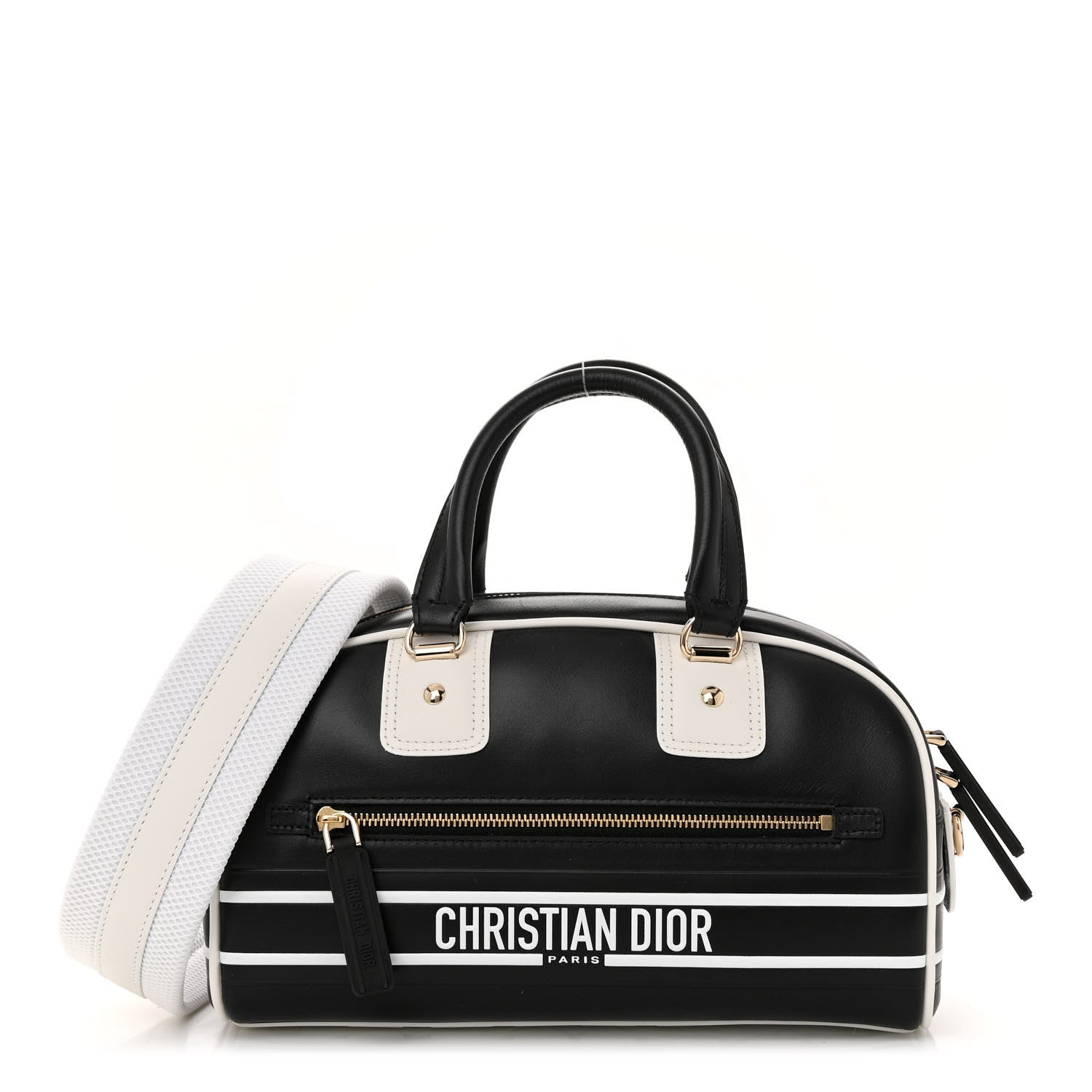 Christian Dior Calfskin Small Dior Vibe Zip Bowling Bag Black White 1 of 12