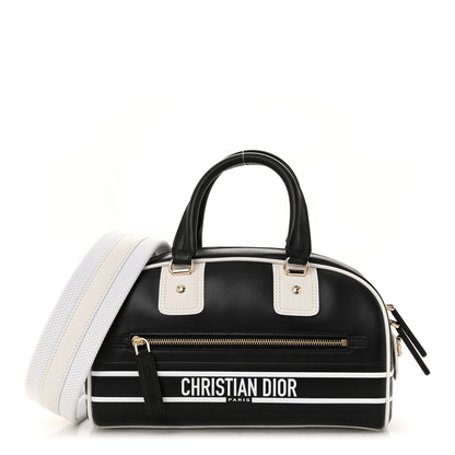 Christian Dior Calfskin Small Dior Vibe Zip Bowling Bag Black White 1 of 12