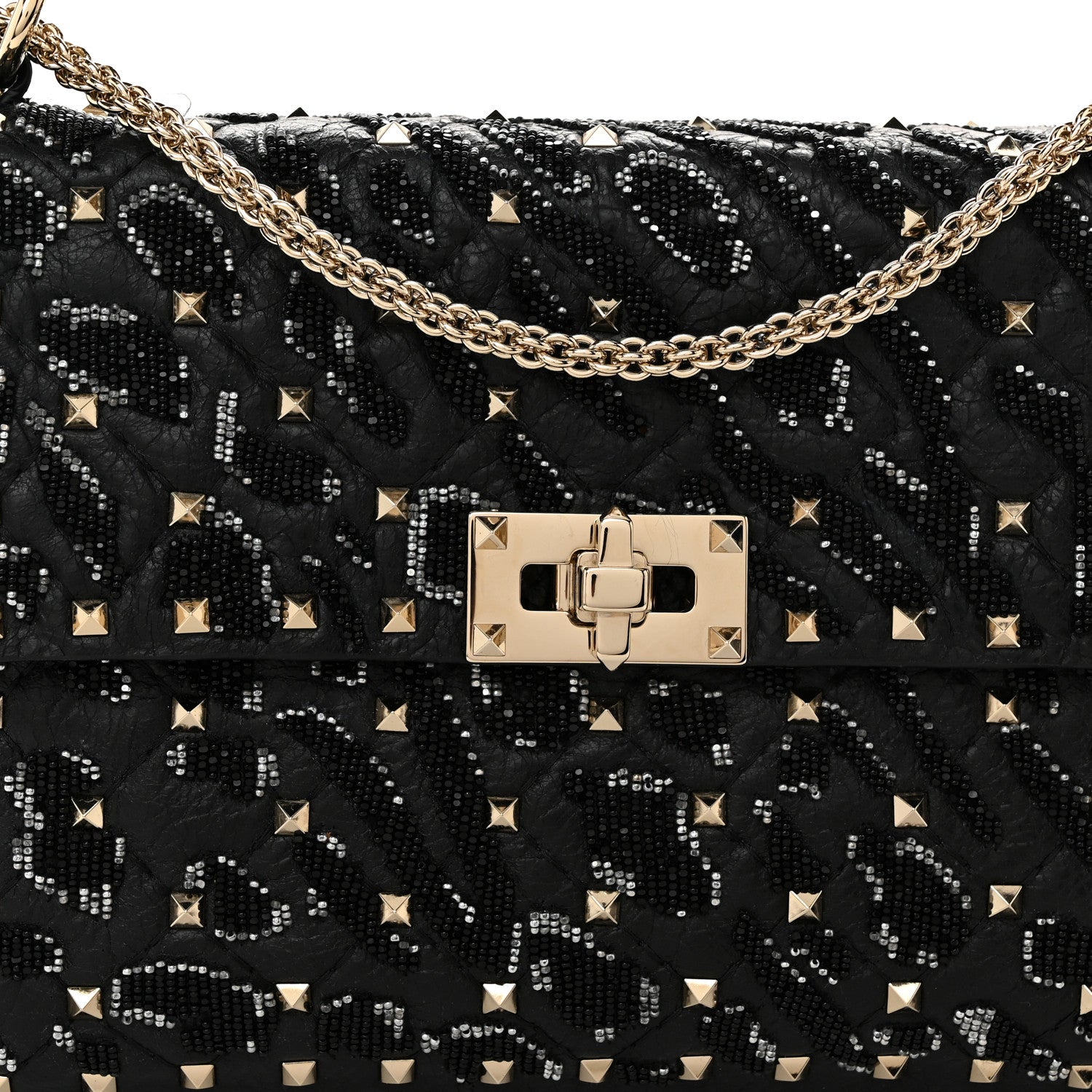 Valentino Garavani Lambskin Sequin Medium Rockstud Spike Shoulder Bag Black 7 of 10