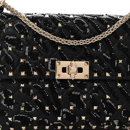 Valentino Garavani Lambskin Sequin Medium Rockstud Spike Shoulder Bag Black 7 of 10