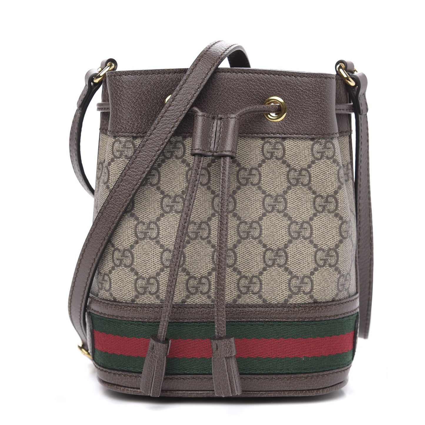GG Supreme Monogram Web Mini Ophidia Bucket Bag Brown
