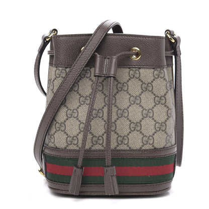 Gucci GG Supreme Monogram Web Mini Ophidia Bucket Bag Brown 1 of 10