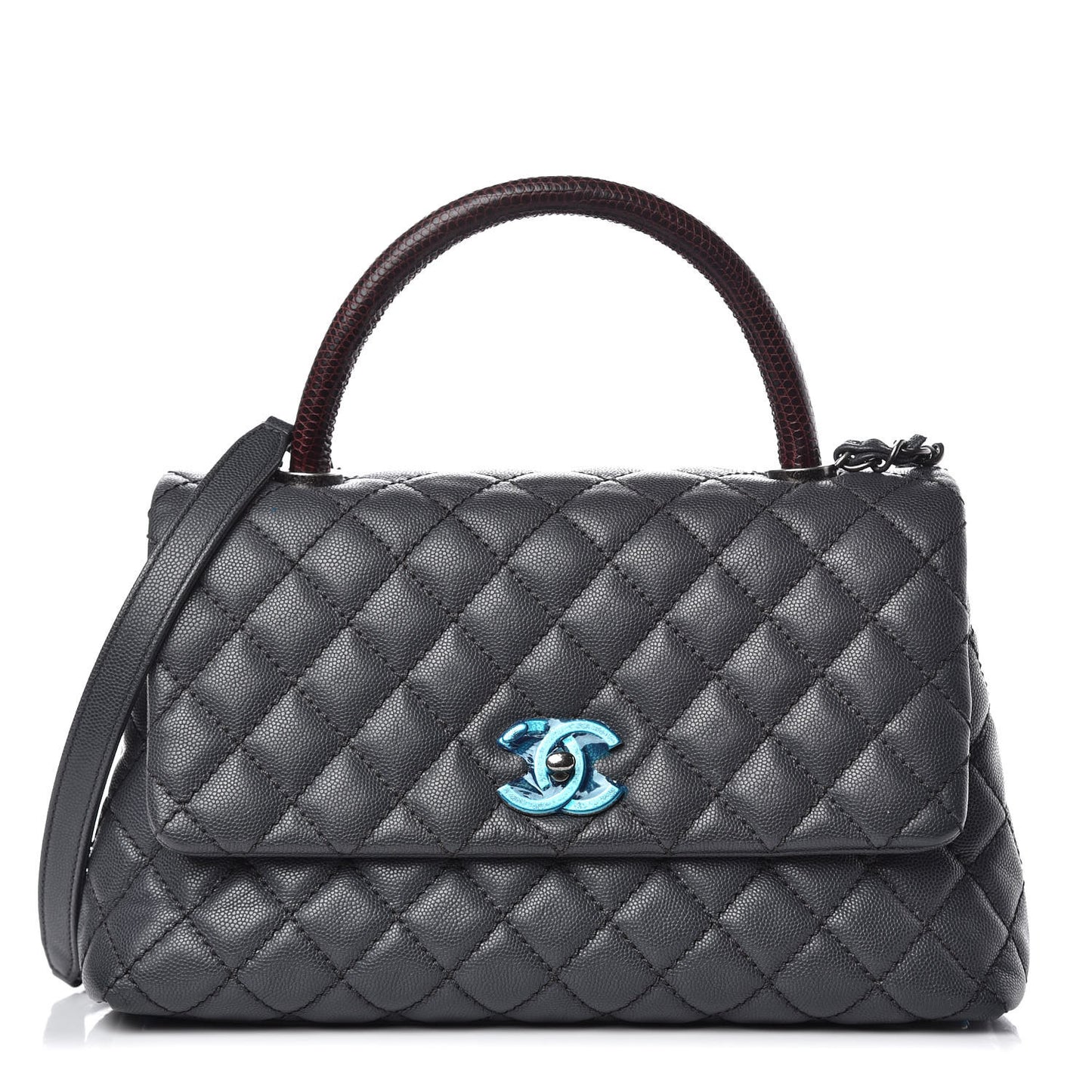 Caviar Lizard Quilted Small Coco Handle Flap Dark Grey