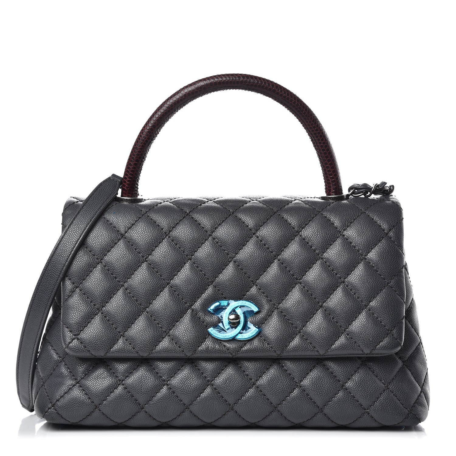 Chanel Caviar Lizard Quilted Small Coco Handle Flap Dark Grey 1 of 11
