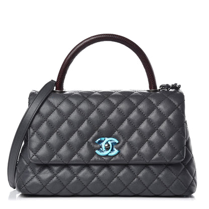 Chanel Caviar Lizard Quilted Small Coco Handle Flap Dark Grey 1 of 11