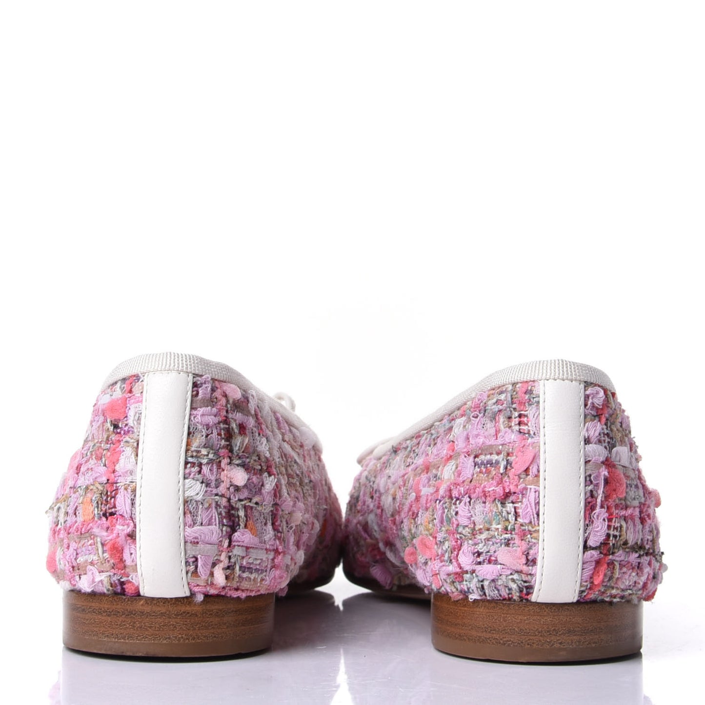 Tweed Calfskin Cap Toe Ballerina Flats 38 Pink