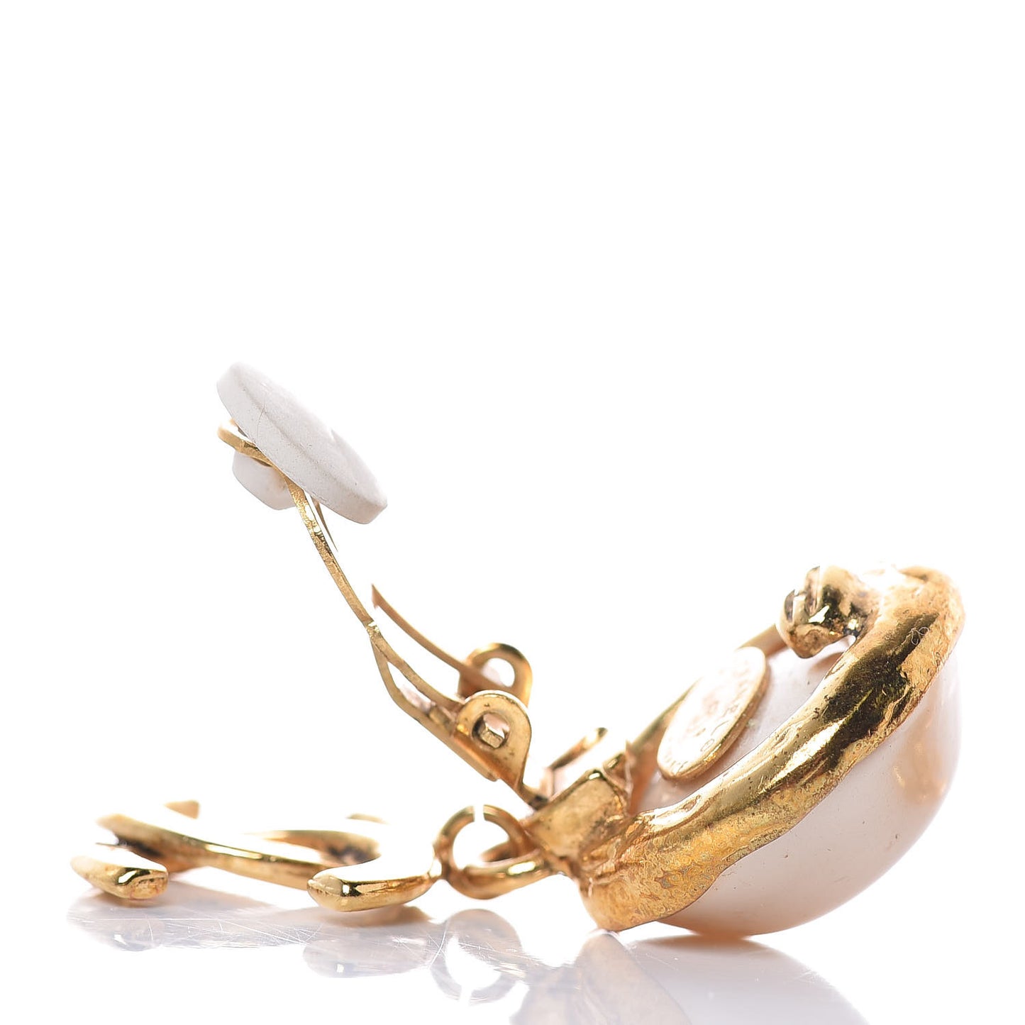 Pearl CC Drop Clip On Earrings Gold