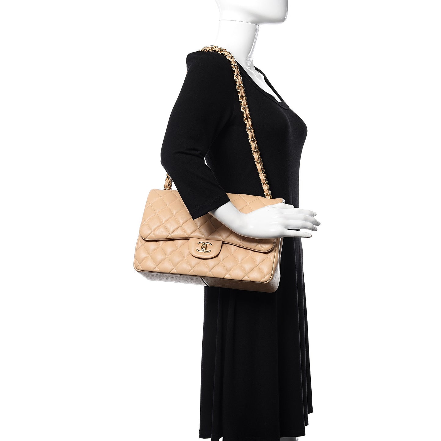 Lambskin Quilted Jumbo Double Flap Beige Clair