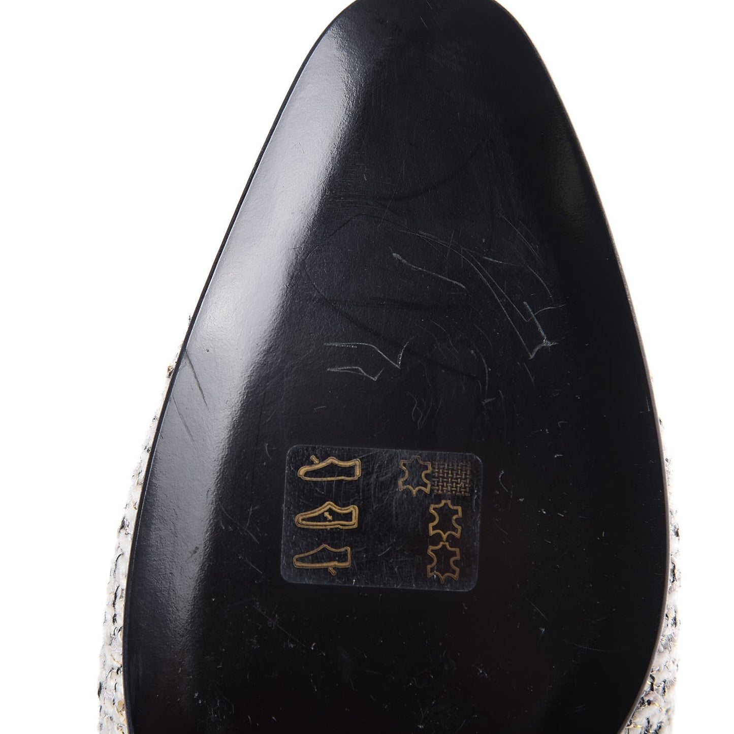 Tweed Patent Cap Toe Loafers 40 Ecru Black Gold