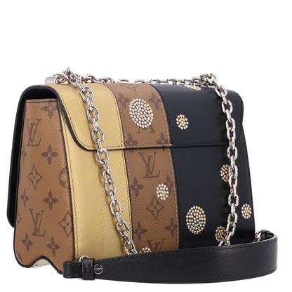 Louis Vuitton Calfskin Reverse Monogram Studded Twist Shoulder Bag MM Black Gold 2 of 9