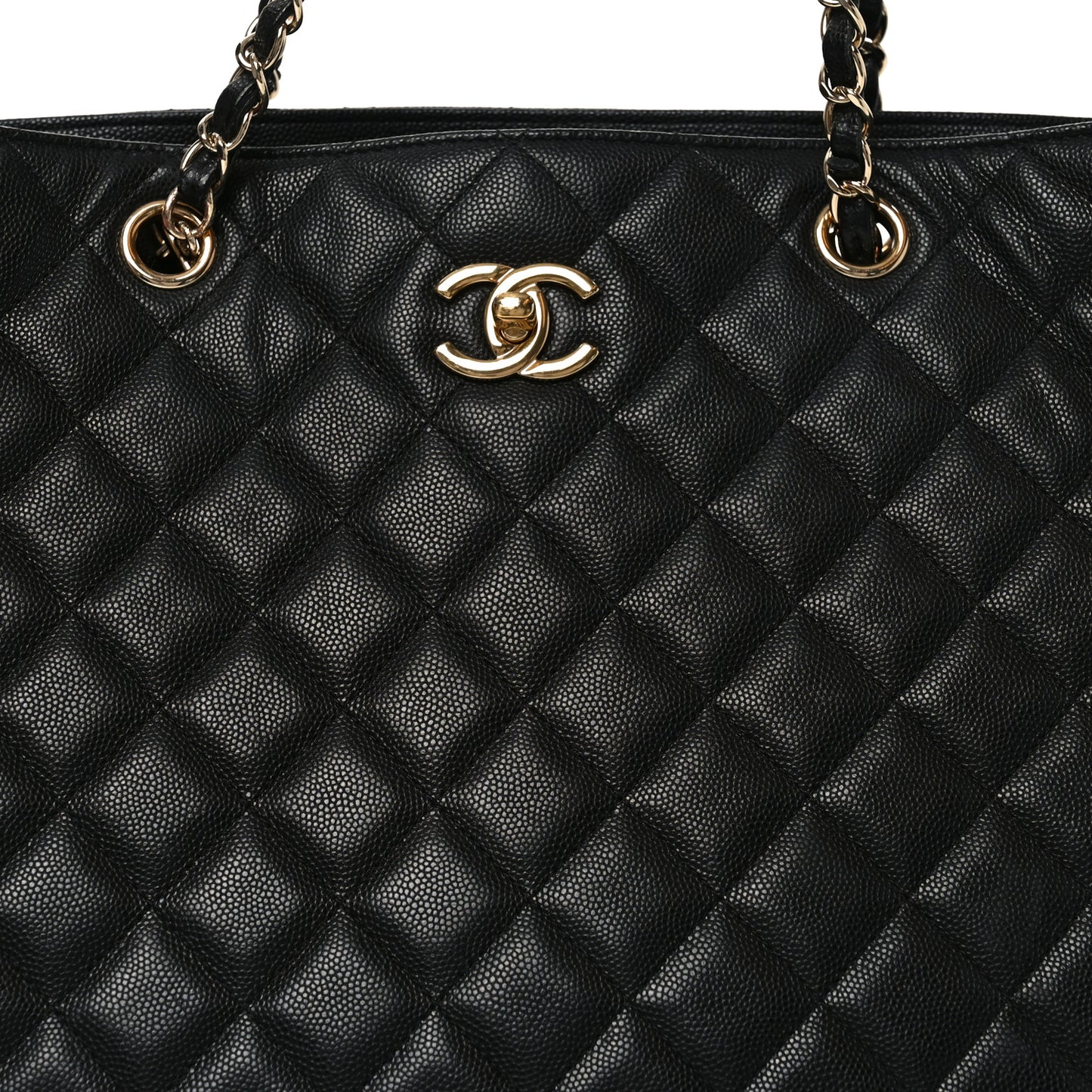 Caviar Quilted Large Shopping Tote Black