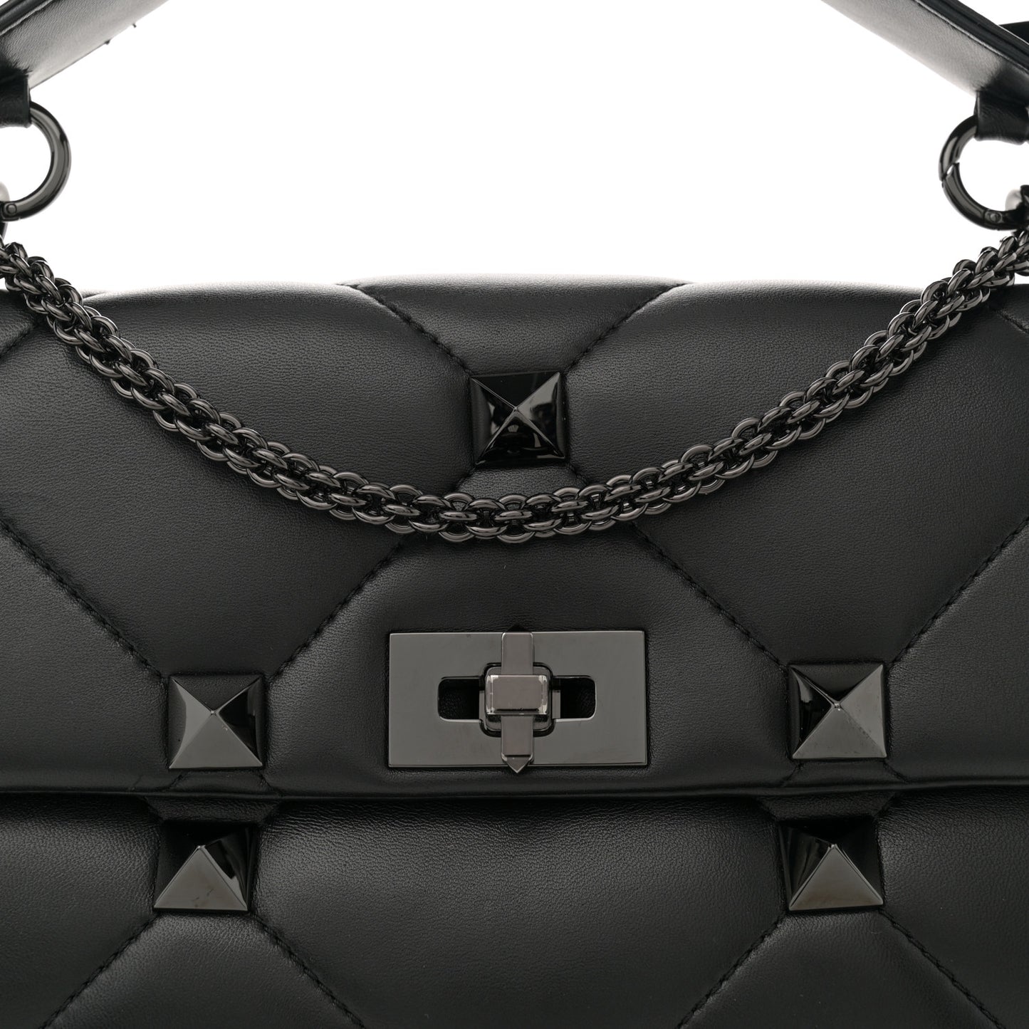 Nappa Monochrome Medium Roman Stud Shoulder Bag Black