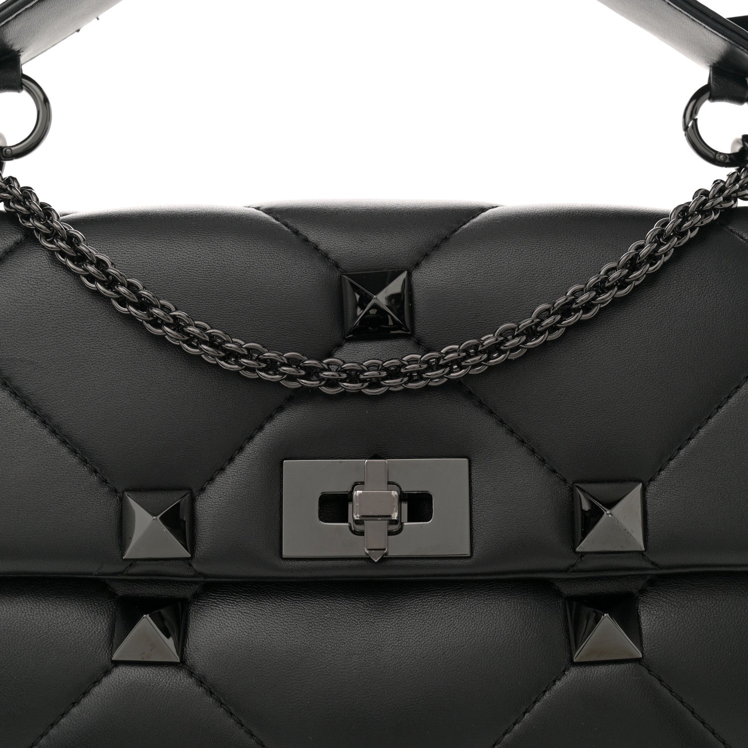 Valentino Garavani Nappa Monochrome Medium Roman Stud Shoulder Bag Black 7 of 9