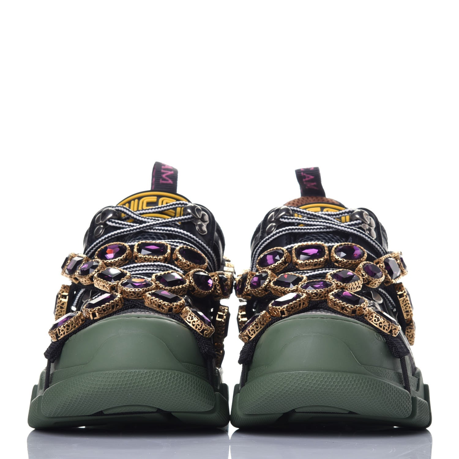 Gucci X SEGA Mesh Suede Calfskin Removable Crystals Flashtrek Sneakers 35.5 Loess Black Olive Green 2 of 8
