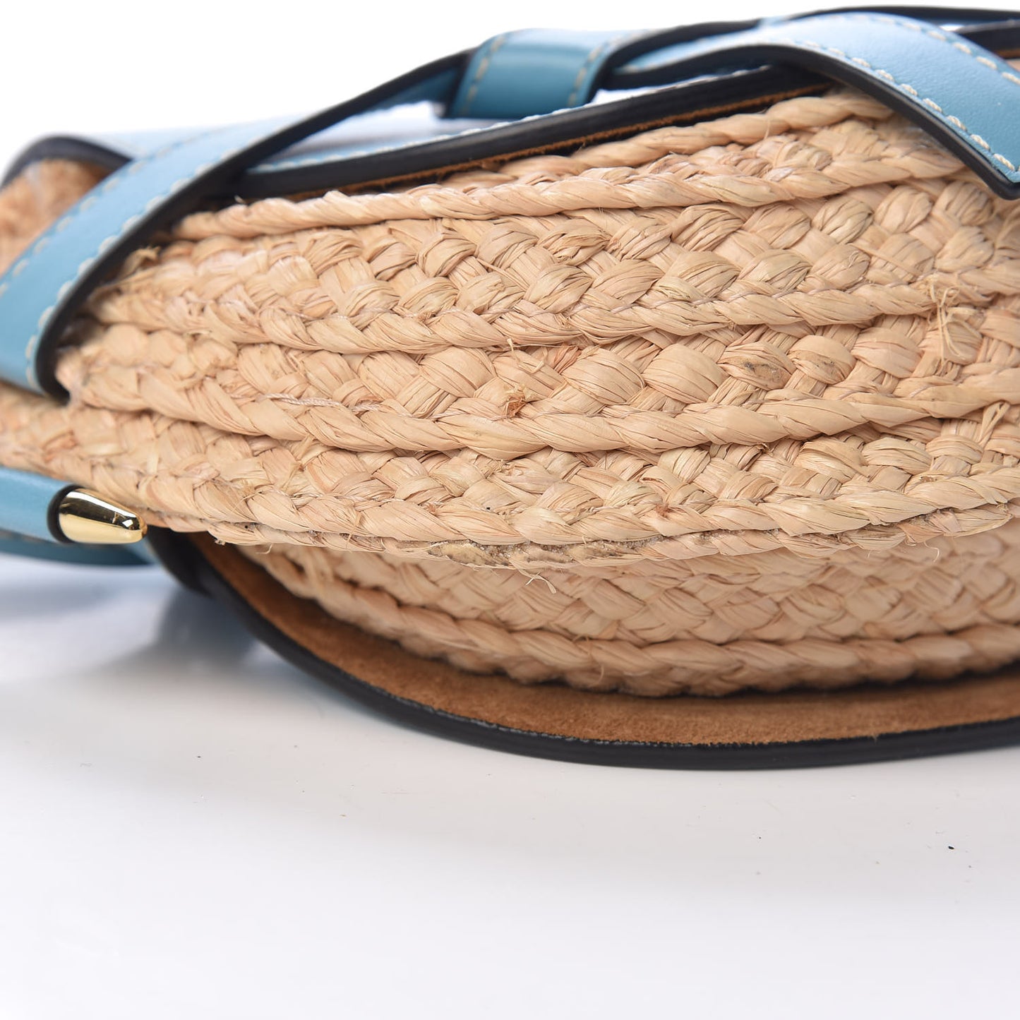 Calfskin Raffia Mini Gate Crossbody Bag Light Blue Natural