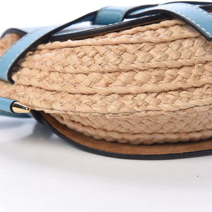 Loewe Calfskin Raffia Mini Gate Crossbody Bag Light Blue Natural 9 of 10