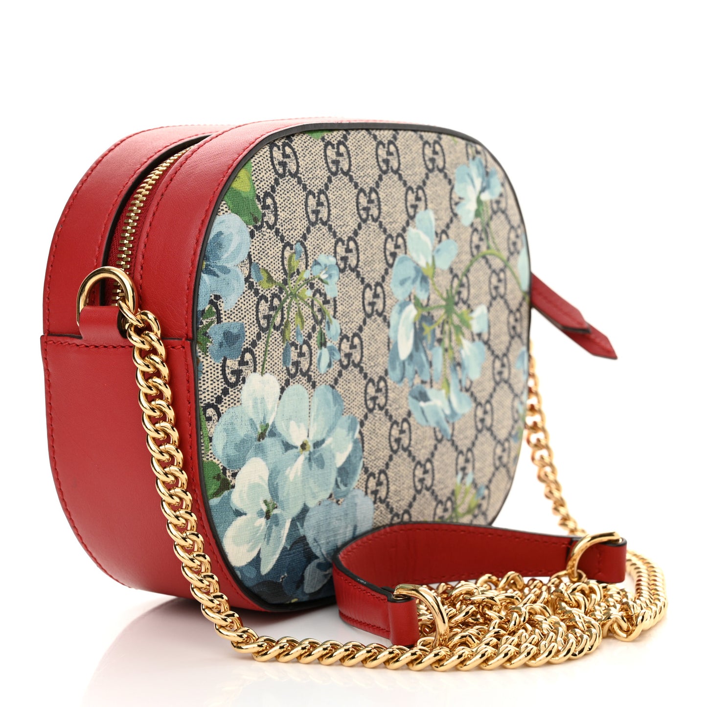 GG Supreme Monogram Blooms Mini Chain Shoulder Bag Beige Blue Navy Hibiscus Red