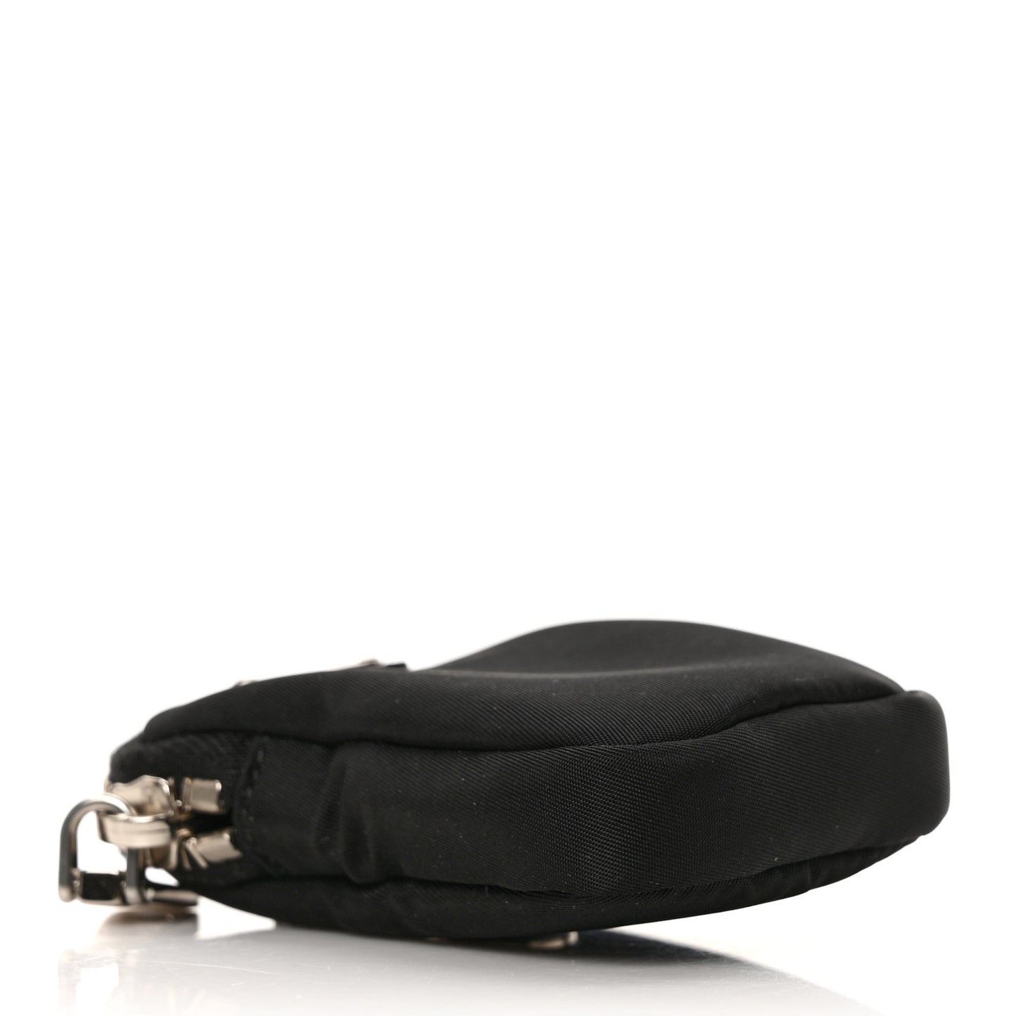Re-Nylon Pocket Metal Triangle Logo Padded Mini Key Chain Pouch Black