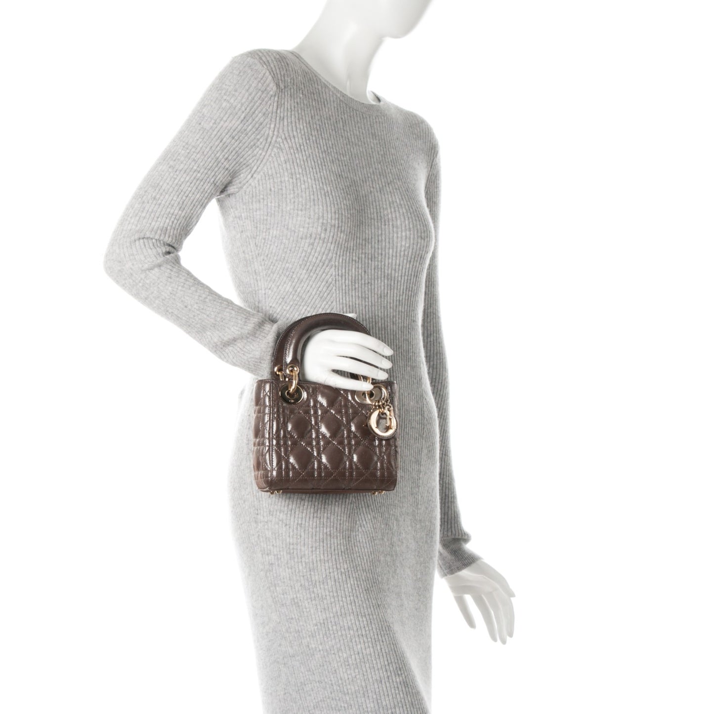 Metallic Calfskin Cannage Mini Lady Dior Brown