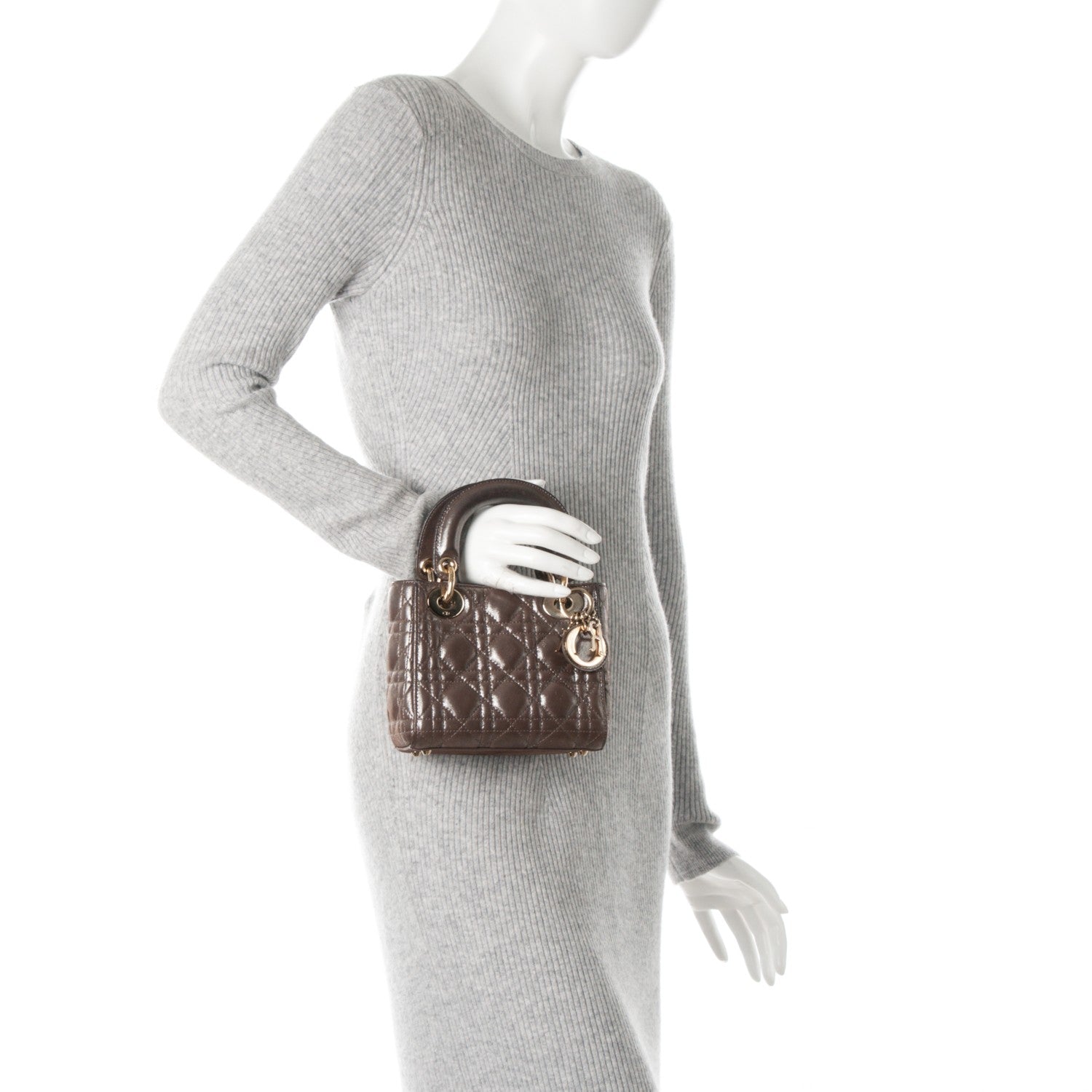 Christian Dior Metallic Calfskin Cannage Mini Lady Dior Brown 3 of 8