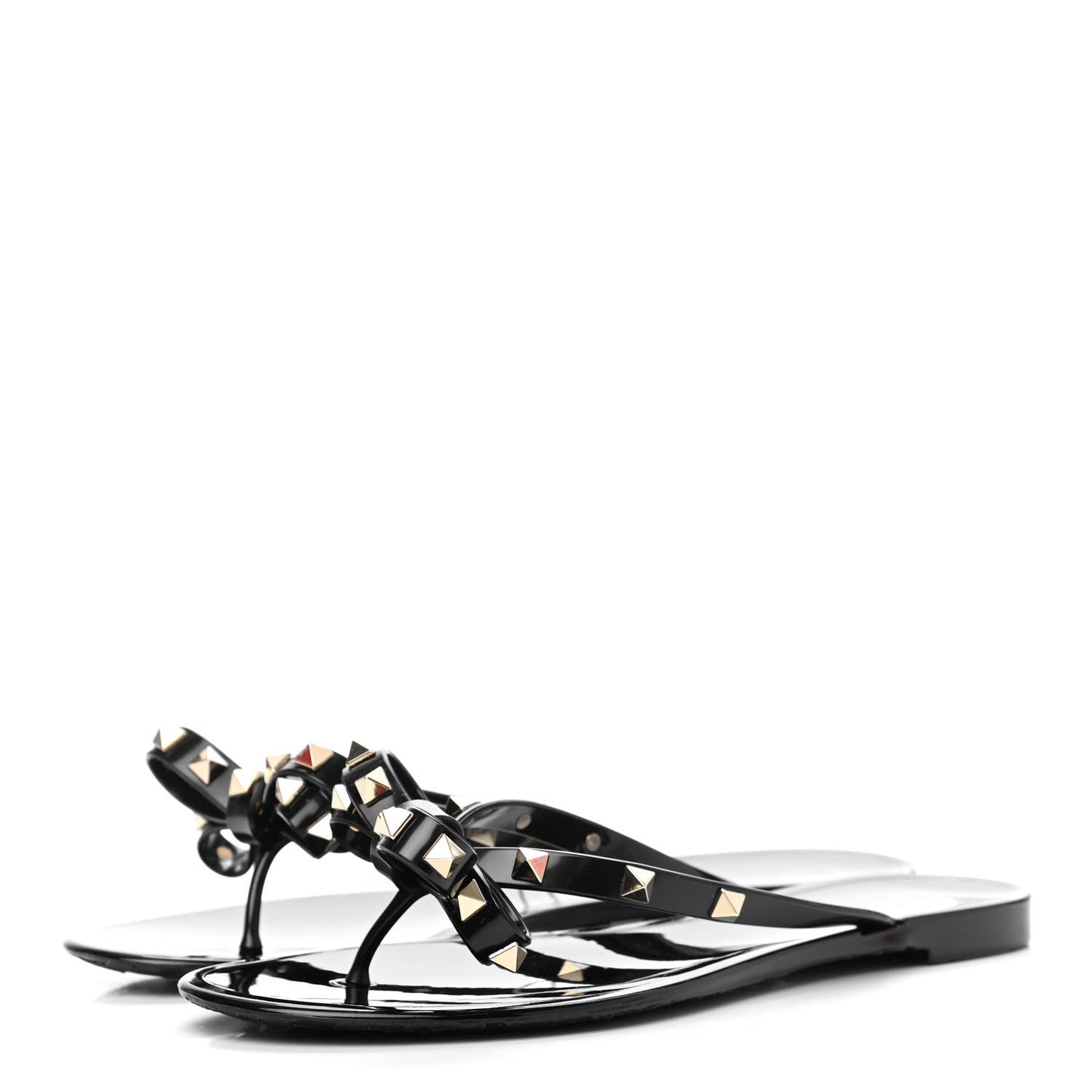 PVC Jelly Rockstud Bow Thong Sandals 39 Black