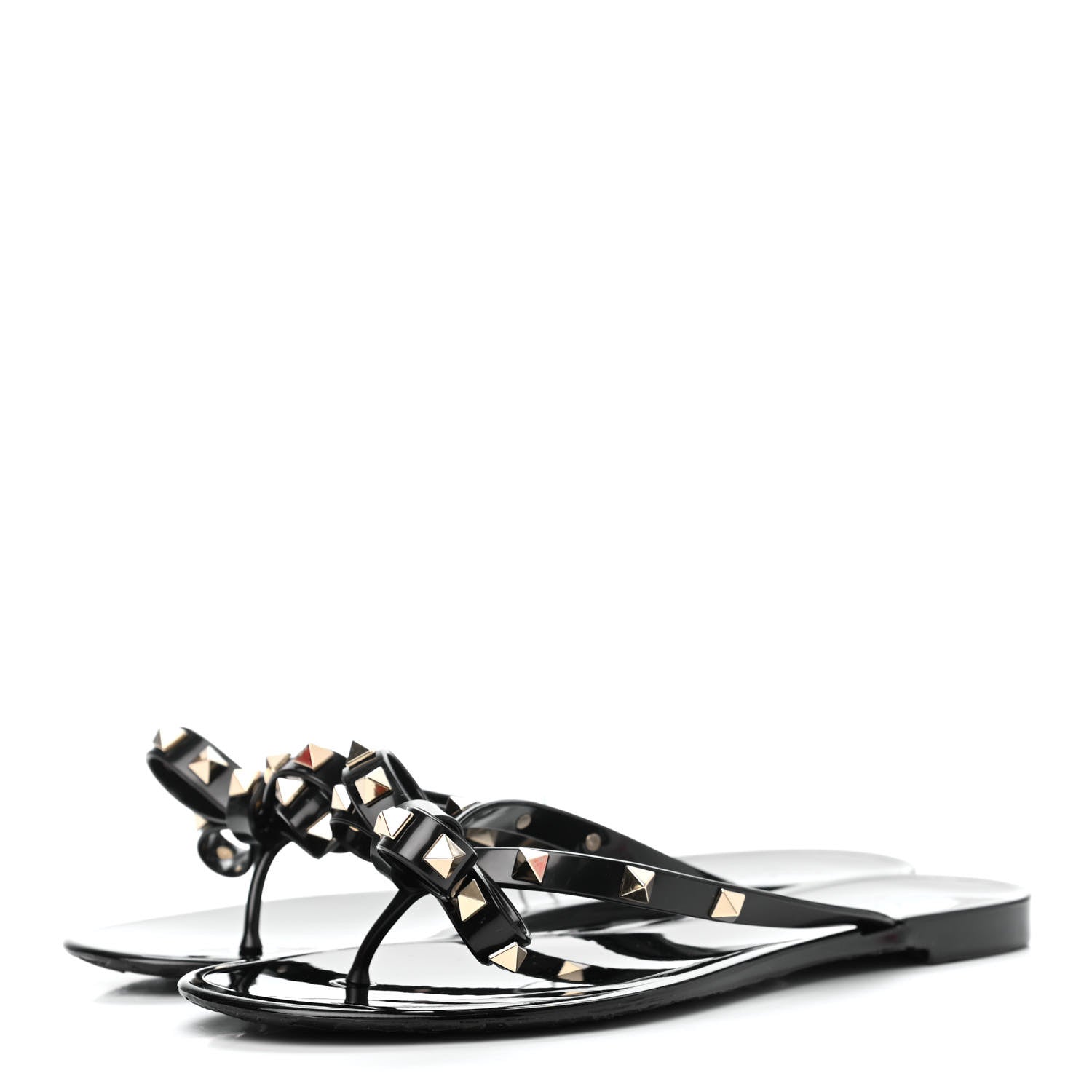 Valentino Garavani PVC Jelly Rockstud Bow Thong Sandals 39 Black 3 of 8