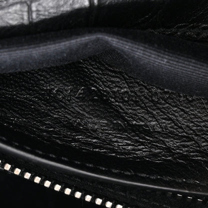 Saint Laurent Calfskin Crocodile Embossed Medium College Monogram Satchel Black 7 of 11