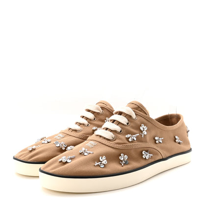 Miu Miu Embroidered Canvas Drill Sneakers 39 Malt Beige 4 of 9