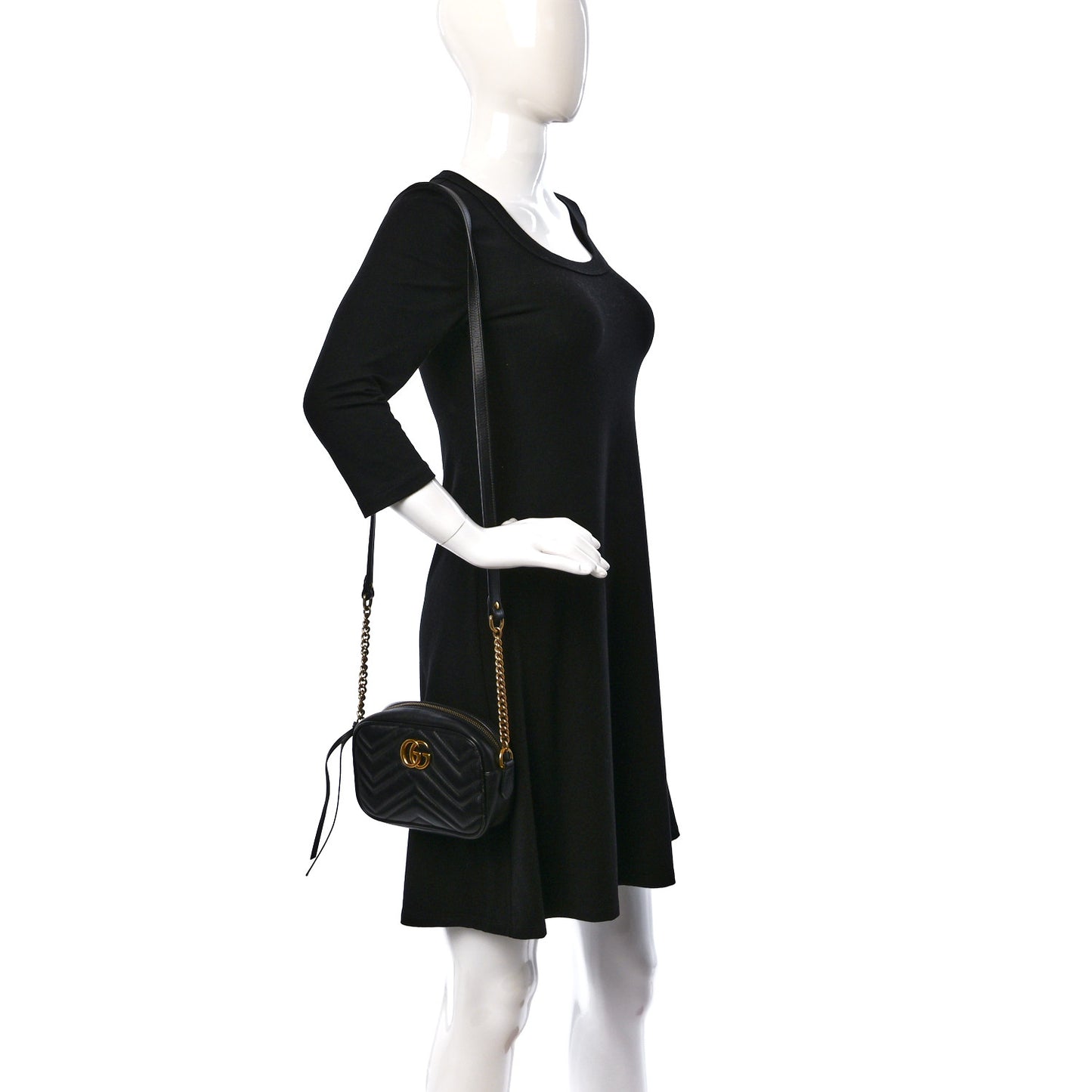 Calfskin Matelasse Mini GG Marmont Chain Shoulder Bag Black