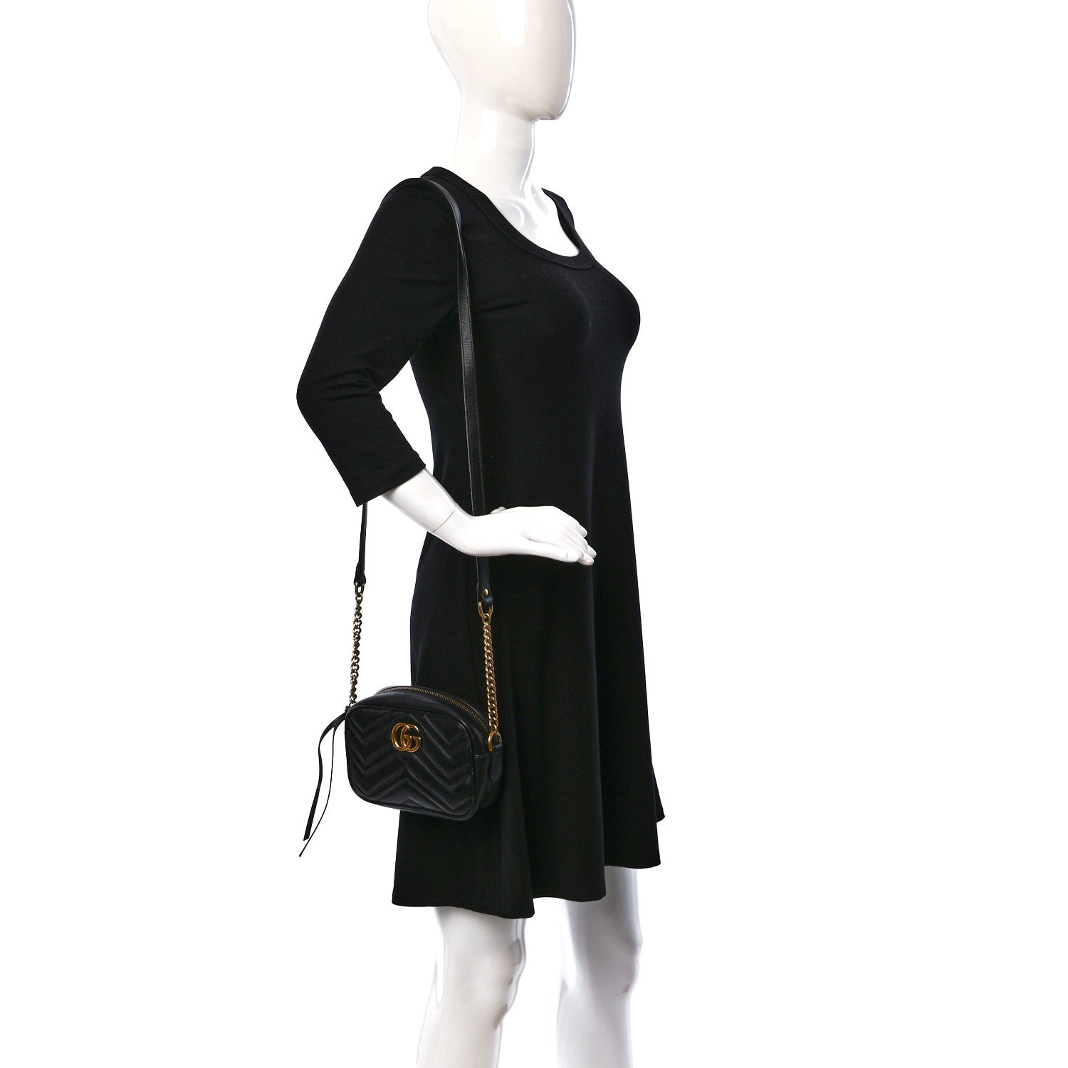 Gucci Calfskin Matelasse Mini GG Marmont Chain Shoulder Bag Black 2 of 10
