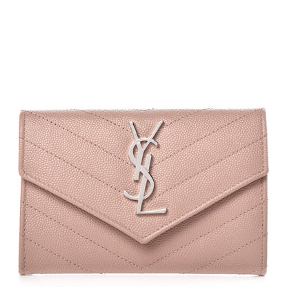 Saint Laurent Grain De Poudre Matelasse Chevron Small Monogram Envelope Wallet Pale Blush 1 of 7