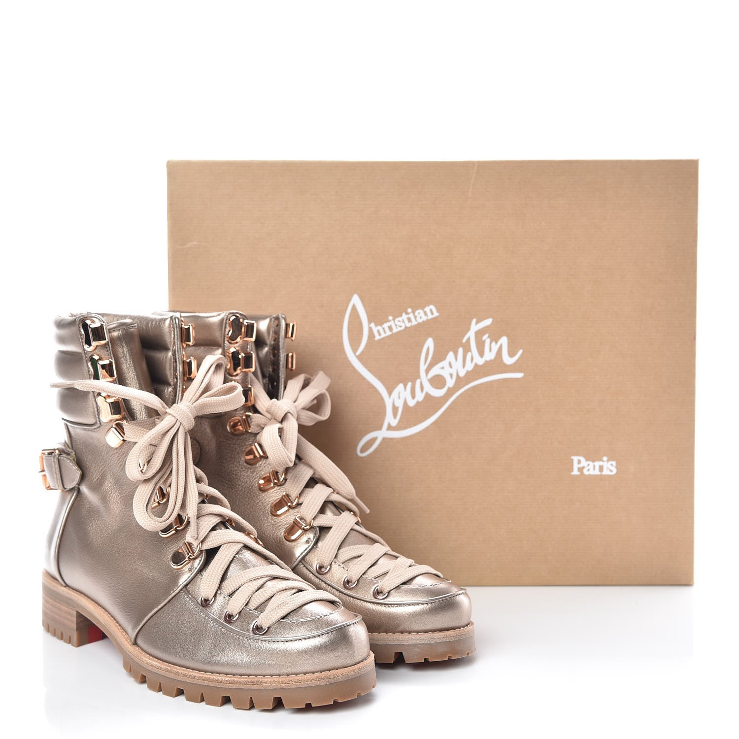 Christian Louboutin Metallic Calfskin Who Runs Flat Boots 38 Colombe 9 of 9