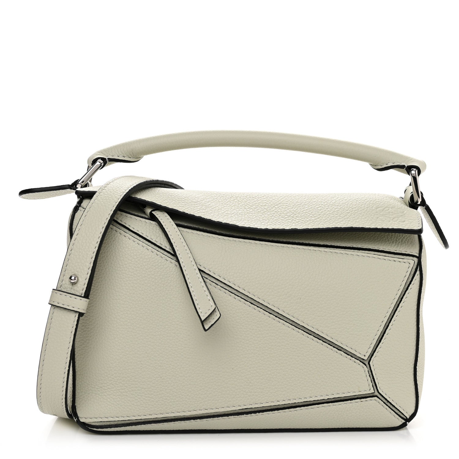 This is a front view image of a LOEWE Grained Calfskin Puzzle Bag in size small by fashionphile
